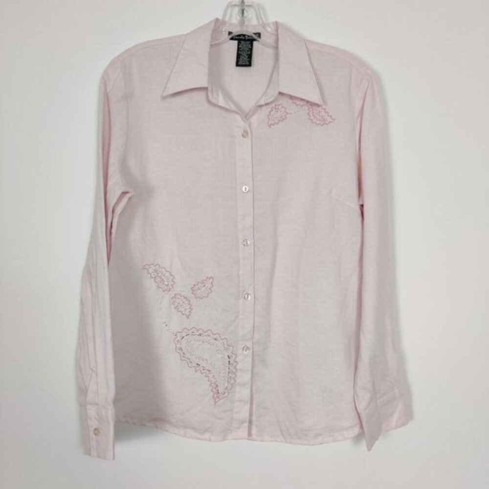 Alexandra Bartlett Womens Button Down Shirt Size M Pink Linen Business